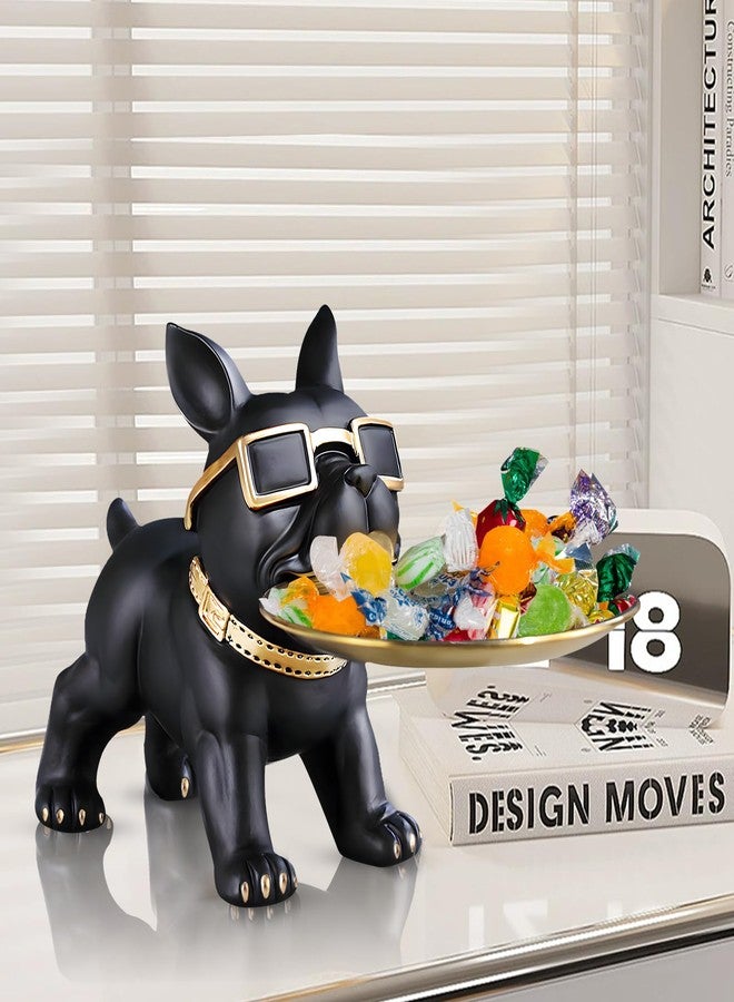 Huhote Bulldog Tray Statue Black,Small Modern French Bulldog Candy Dish Key Holder Bowl, French Bulldog Accessories, Statues for Office Desk Home Decor Figurines Entryway Table Decor (Black) - Image 2